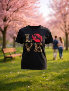 T-Shirt da Donna con Stampa Leopardata e Scritta 'Love', Manica Corta, Stile Retrò, Girocollo, per San Valentino, Vestibilità Regolare, 100% Cotone Jersey - Product Image 2