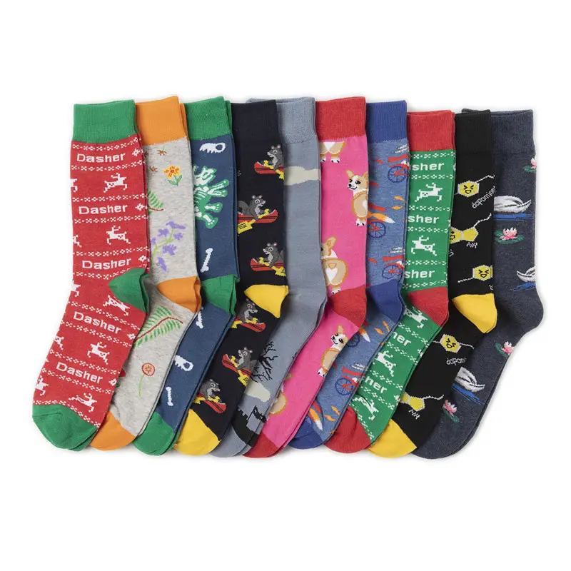 Christmas Cartoon Pattern Cute Bright Cotton Socks Men New Year Party Comfortable Sweat Absorbing Stockings Adult Casual Fashion