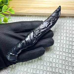 Couteau en Yooperlite et Obsidienne Noire de Qualité Naturelle, Modèle Artisanat Sculpté à la Main, Cristal pour Décoration de Bureau, Maison ou Cadeau - Product Image 4