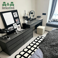 Commode noire à 6 tiroirs au design moderne et profilé SLS pour chambre et salon, 52 pouces de long avec station de charge