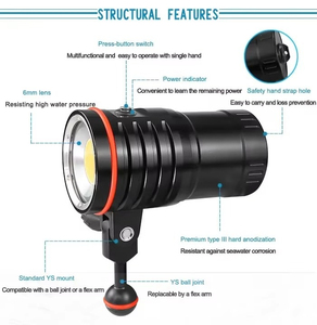 12000LM COB lumière de plongée Rechargeable IP68 100m étanche vidéo photographie <span class=keywords><strong>recherche</strong></span> et sauvetage batterie batterie plongée vidéo lumière 4K - Product Image 4