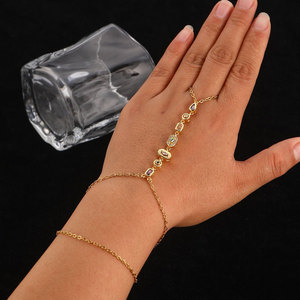 Non Tarnish 316L Stainless Steel 14k 18k Pvd Gold Plated Finger Bracelets Bride Hand Chain Bracelet <b>Ring</b> for Women - Product Image 2