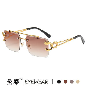 Yingtai Eyewear Cheetah <b>Frame</b> <b>Square</b> Sunglasses <b>Gold</b> Metal UV400 Women Fashion - Product Image 3