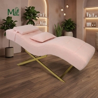 Table de massage inclinable en forme de S, moderne et luxueuse, avec surmatelas incurvé en mousse à mémoire de forme, en métal, couleur personnalisée, pour spa et soins des cils