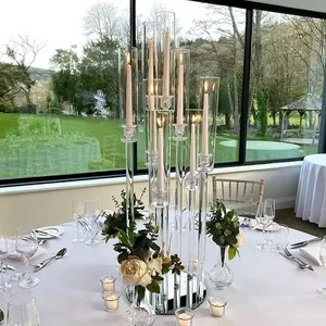 MH-TZ0662 7-Head 100cm Crystal Wedding <strong>Candelabra</strong> with Glass Tube Candlestick Holder for Wedding Table Decoration - Product Image 1