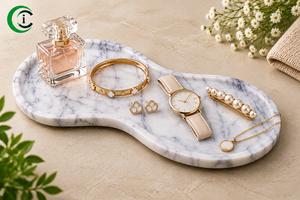 Plato de Exhibición de Joyería de Mármol Blanco CCI de 14 Pulgadas, Bandeja de Piedra Natural con Forma Personalizada para Joyerías, Tiendas de Regalos, Venta al por Mayor - Product Image 4