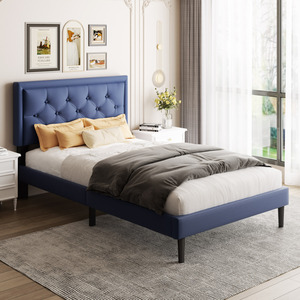 <span class=keywords><strong>Lit</strong></span> classique en velours bleu avec tête <span class=keywords><strong>de</strong></span> <span class=keywords><strong>lit</strong></span> capitonnée à boutons diamants, design intemporel pour chambre principale - Product Image 2