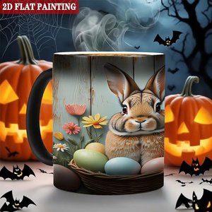 Heat Sensitive Ceramic <b>Mug</b> Frosted Black 11oz Sublimation Blank Cup <b>Easter</b> Bunny Design 2D Flat Painting - Product Image 6