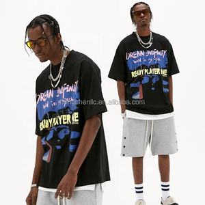 T-shirts vintage surdimensionnés personnalisés pour hommes poids lourd lavé à l'acide col rond 100% coton Style formel noir pierre lavé - Product Image 2