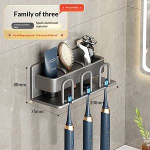 Gun Gray Drill Free <b>Toothbrush</b> <b>Holder</b> Wall Mounted Waterproof Durable for Bathroom Electric <b>Toothbrush</b> Cup Storage Rack - Product Image 4