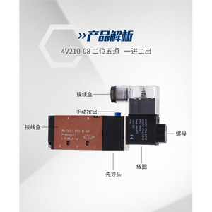 Válvula Solenoide Neumática 4V110-06, 2 Posiciones, 5 Vías, 220V, Válvula de Control de Aire, Rosca Externa, Acero Aleado - Product Image 1