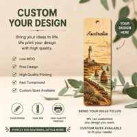 Marcapáginas de Madera Contrachapada con Impresión UV Personalizada, Marcapáginas de Recuerdo Costero con Faro de Australia, Regalo de Recuerdo de Viaje con Diseño Personalizado