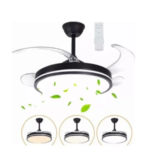 Ventilador de Techo LED Moderno de 42 Pulgadas de Diámetro con 4 Aspas Transparentes Retráctiles y Motor de CC de 60 Hz, Estructura Negra 2 en 1 - Product Image 1