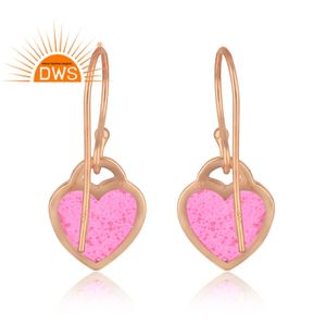 <b>Heart</b> Shape Indian Pink Enamel <b>Earrings</b> Wholesale 925 <b>Silver</b> Rose Gold Plated Hook <b>Earrings</b> Jewelry - Product Image 3
