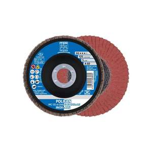 PFERD Disco tipo abanico POLIFAN, SG INOX + ALU, DM, 125mm, granulación, Mancha cónica, con un tamaño de mm. Acero/aluminio. Corindón normal - Product Image 1