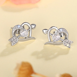 Orecchini a perno a forma di cuore bianco champagne in argento 925 con strass di cristallo taglio brillante rotondo, gioielli romantici da donna per matrimonio - Product Image 4