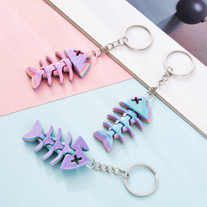 Porte-clés en PLA imprimé en 3D, motif arête de poisson dégradé, jouet animal articulé et mobile, pendentif créatif pour sac, modèle 2026 - Product Image 2