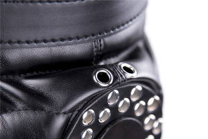 Мягкая искусственная кожа черный капюшон забавная игрушка бондаж ограничители открытый рот кляп маска-капюшон БДСМ секс-игрушки индивидуального цвета - Product Image 4