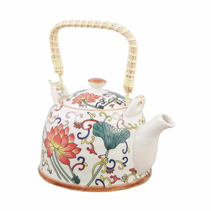 Lotus <strong>Flower</strong> Decorative Chinese <strong>Ceramic</strong> Tea <strong>Pot</strong> with Infuser Wood Handle - Product Image 3