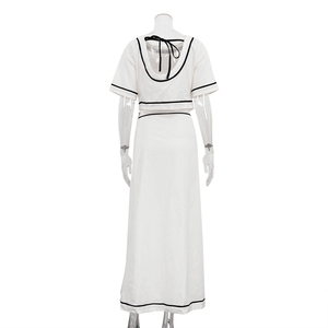 <span class=keywords><strong>Maxi</strong></span> da donna in cotone alla <span class=keywords><strong>moda</strong></span> 2025 estivo 2 pezzi con Top allacciato a schienale e avvolgente - Product Image 5
