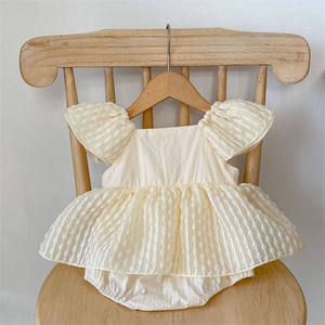 ชุดรอมเปอร์ผ้าฝ้ายแบบเรียบติดป้ายได้ตามต้องการชุดบอดี้สูทเด็กทารกแรกเกิดคอสี่เหลี่ยมแขนกระพือ - Product Image 2