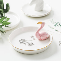 Plateau à bijoux multifonctionnel en céramique, style nordique moderne, motif cactus et lapin, avec bord doré, pour rangement de coiffeuse et support de bagues