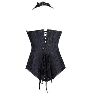 Vêtement de forme désossé en jacquard noir avec corset de style court à col licou Gothique Noir Jacquard Taille <span class=keywords><strong>Bustier</strong></span> Top Korset - Product Image 6