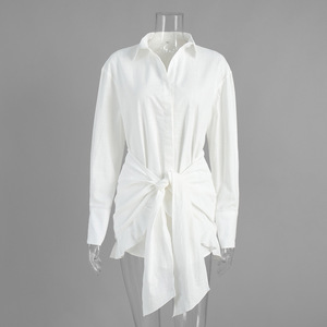 <span class=keywords><strong>Robe</strong></span> chemise unie pour femme, 3 couleurs, boutonnée, manches longues, mini-<span class=keywords><strong>robe</strong></span> de plage, paréo en coton, tailles S-L - Product Image 2