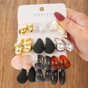 Stylish Teardrop Resin Hoop <b>Earrings</b> Irregular Geometric Shape Party Fashion Jewelry Set 925 Silver Ear <b>Posts</b> - Product Image 1