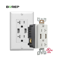 Prise murale double BAREP CULus 20A TR USB-A 4.8A PC, résistante aux manipulations