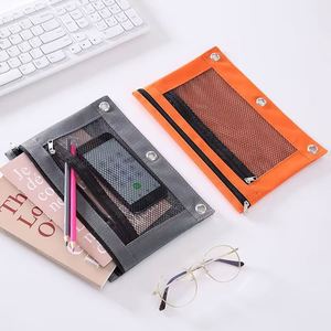 Custom Pencil Pouch Double-layer Zipper Oxford Cloth Document Bag 3 Rings Binders <b>File</b> Folder Waterproof Visual <b>Storage</b> Bag - Product Image 4
