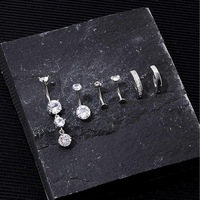 Lot de 6 Piercings de Nombril Unisexe en Acier Inoxydable, Forme Cœur Entièrement Sertie de Diamants, Bijoux de Corps