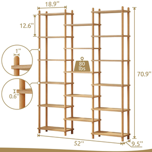 Estantería Abierta de Bambú Natural de 3 Columnas, Estantería Escalonada Multi-Nivel Independiente para Sala de Estar, <span class=keywords><strong>Dormitorio</strong></span> y Oficina, Almacenamiento y Exhibición - Product Image 2