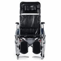 Fauteuil roulant manuel avec dossier inclinable réglable, repose-jambes élévateurs, structure en acier, capacité 100 kg, certifié CE ISO pour usage domestique