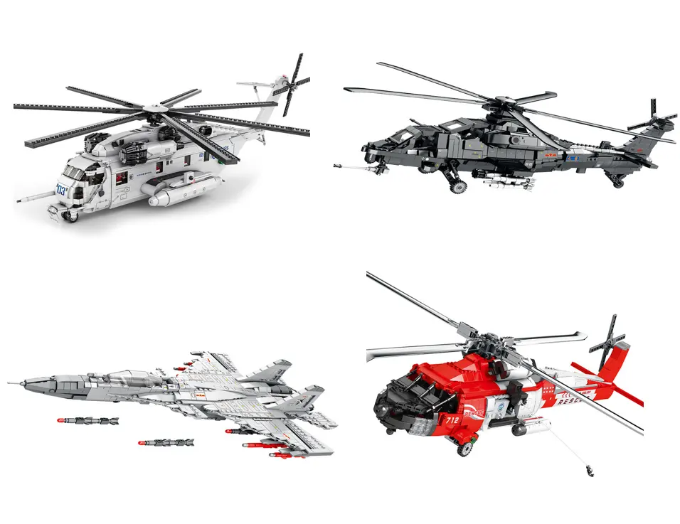 2024 뜨거운 판매 Reobrix 33037 CH53E 군사 1/35 수송 헬리콥터 빌딩 블록 33026 33033 WZ-10 모델 항공기 벽돌