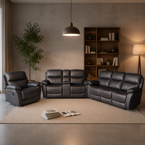 Ensemble de canapés inclinables carrés européens de luxe en cuir aérien convertible et extensible avec console de rangement - Product Image 4