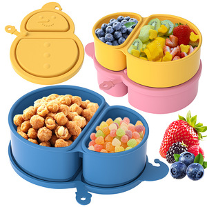 Boîte <span class=keywords><strong>à</strong></span> goûter portable en silicone réutilisable <span class=keywords><strong>à</strong></span> deux compartiments pour enfants avec couvercle anti-fuite - Product Image 1