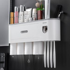 Portacepillos de <span class=keywords><strong>Dientes</strong></span> Magnético Familiar de 2 Tazas, Dispensador Automático de Pasta de <span class=keywords><strong>Dientes</strong></span>, Forma Cuadrada, para Lavado de <span class=keywords><strong>Dientes</strong></span> con Agua, Vaso Limpiador - Product Image 2