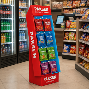 Présentoir suspendu en carton ondulé pour snacks en sachet, cadre épais supportant l'impression couleur personnalisée - Product Image 1