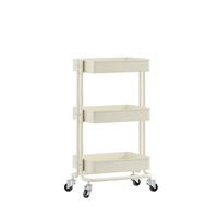 Chariot de rangement à 3 niveaux blanc et noir avec poignée pour salle de bain et cuisine