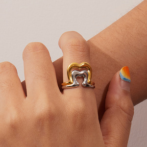 Heart Shaped <b>Open</b> <b>Ring</b> Gold Silver Color Block Unisex Fashion Jewelry Gift - Product Image 2