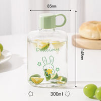 Nieuwe type draagbare transparante platte vierkante glazen fles met cartoonprint, met deksel voor sap, thee en water