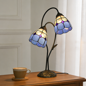 Lampe de table Tiffany Style S Feuilles Lampe en verre teinté vintage Lampe de bureau pour chevet Salon Bureau Salle à manger Hôtel Éclairage LED - Product Image 6