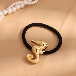 Bandes de cheveux élastiques noires avec des breloques d'animaux d'océan doré mignon alliage métal cheveux chouchous pour femmes enfants plage ton cheveux cravate - Product Image 4