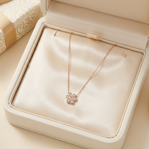 New Arrival Elegant Paw Print Design Series Fine Jewelry 18K <b>Solid</b> <b>Gold</b> Natural Diamond <b>Pendant</b> Necklace Birthday Gift For Girl - Product Image 6