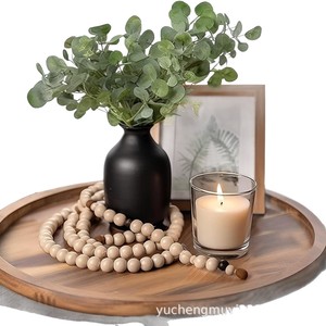 Wooden Serving <b>Tray</b> Round Natural Wood Decorative Plate For Tea Coffee <b>Snack</b> Fruit Kitchen Table Display - Product Image 5
