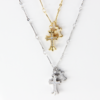 Collier Pendentif Double Croix Zirconium Tendance avec Chaîne Maillons pour Hommes, Femmes, Couples – Cadeau Idéal pour Fêtes – Acier Inoxydable Plaqué Argent