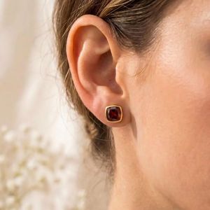 Premium Garnet Cushion Cut Faceted Stud <b>Earrings</b> Crafted In 925 Sterling Silver Or 18K Gold Filled Natural Deep <b>Red</b> Stone Jewel - Product Image 6