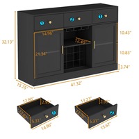 Meuble bar à vin en panneaux de bois écologiques avec éclairage LED, étagères réglables, rangement pour café et bar, pour la maison