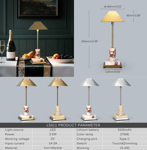 Lampe de table moderne en marbre de style nordique avec batterie rechargeable sans fil, commande tactile, lumière blanc chaud 2700K pour la décoration de la chambre à coucher - Product Image 6